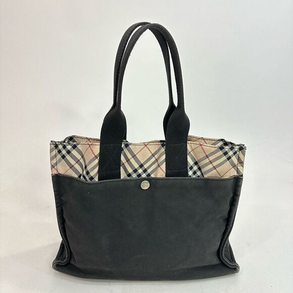 Burberry Blue Label Black Canvas and Nova Check Tote - Picture 1 of 10